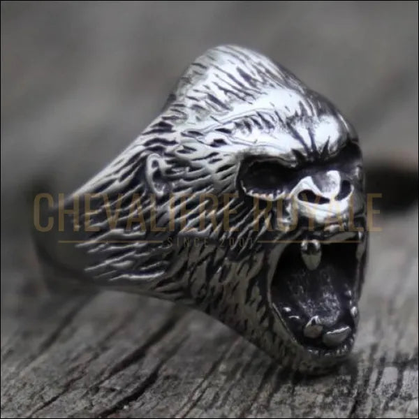Chevaliere homme acier style biker la tete de gorille en colere 62