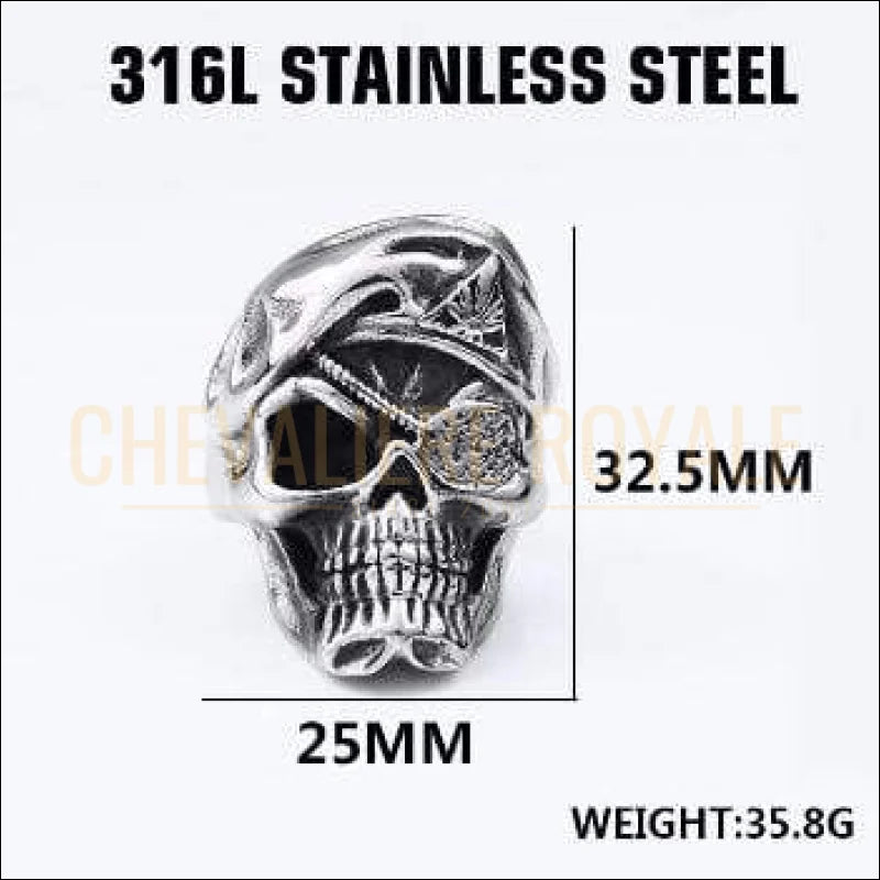 Chevaliere royale - bague homme acier style punk gothique pirate squelette de tête  biker