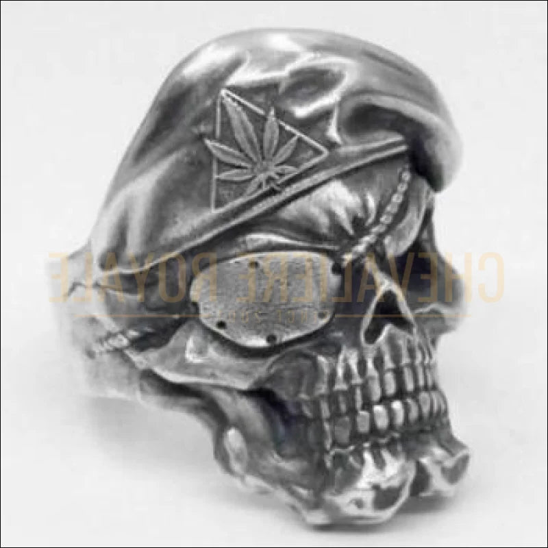 Chevaliere royale - bague homme acier style punk gothique pirate squelette de tête mort skull