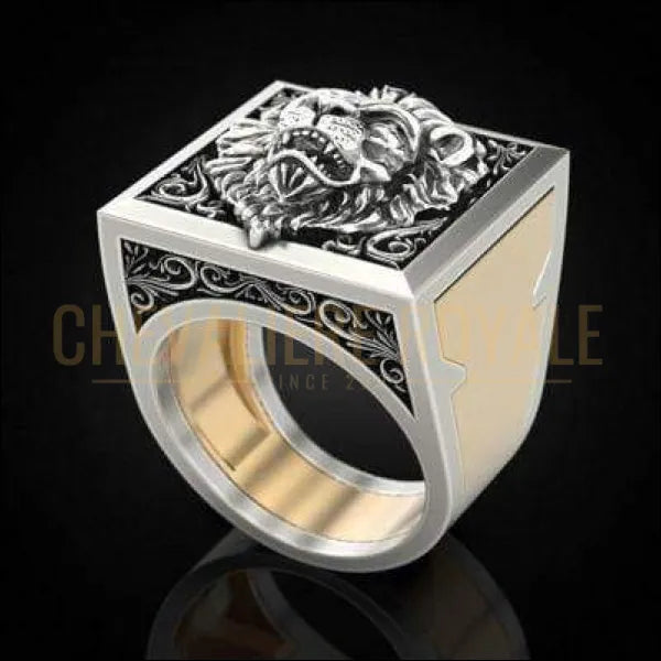 Chevaliere Homme Tete de Lion Compartiment Cache Chevaliere Royale