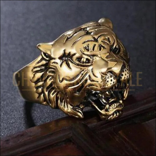 Chevaliere homme acier tête de lion symbole de réussite, de confiance