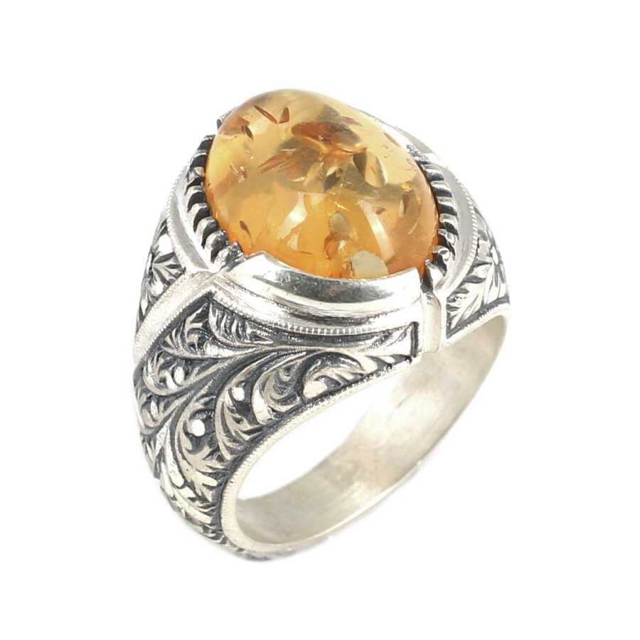 Chevalière homme plaquée or la puissance du soleil et de citrine