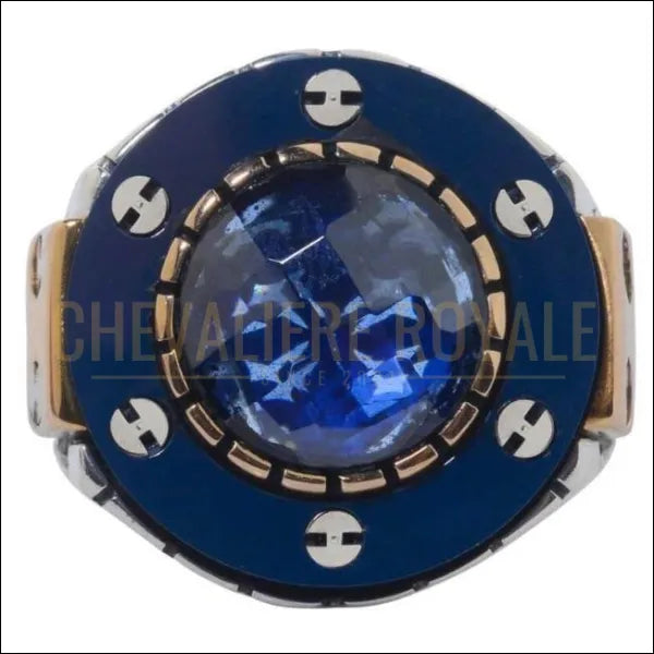 Chevalière homme argent 925 taillée en zircone bleue