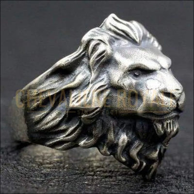 Chevalière royale pour homme argent ancienne massif tête de lion forme réaliste