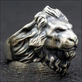 Chevalière homme argent ancienne massif tête de lion forme réaliste