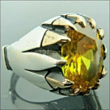Chevalière homme argent artisanale avec la jolie pierre citrine jaune