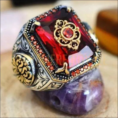 Chevalière homme artisanale pierre rubis rouge synthétique CZ