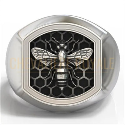 Chevalière homme argent artisanale d'abeille de miel