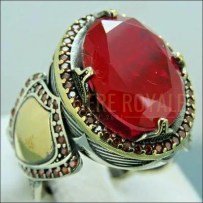 Chevalière homme argent artisanale Rubis la richesse et le succès