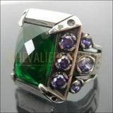 Chevalière homme argent artisanale pierre émeraude amethyst