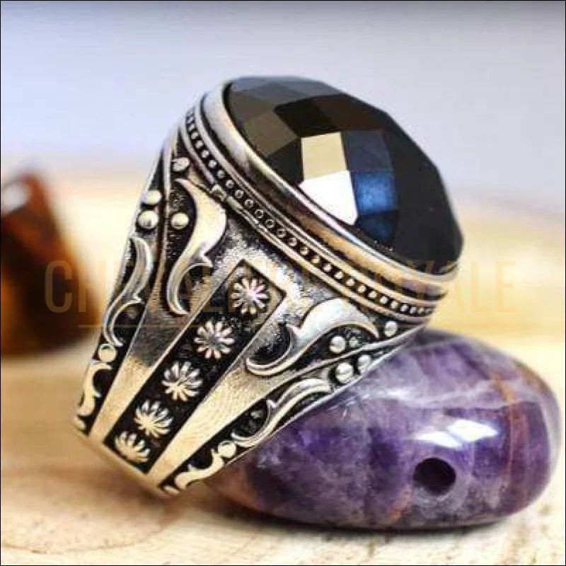Chevaliere homme argent artisanale pierre onyx la bonne fortune