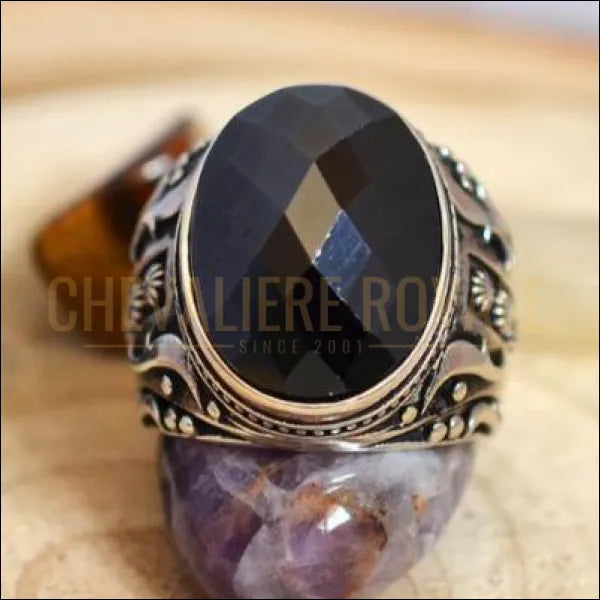 Chevaliere hommes en argent artisanale pierre onyx la bonne fortune