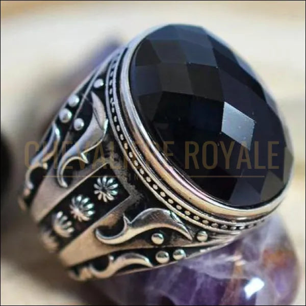 Chevaliere homme argent artisanale pierre onyx la bonne fortune