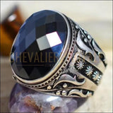 Chevalière homme argent artisanale pierre onyx la bonne fortune