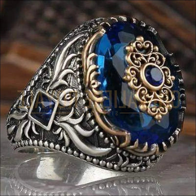 Chevaliere pas cher homme argent artisanale pierre précieuse topaze bleue