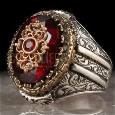 Chevalière homme argent artisanale pierre rouge bijou de sultan