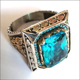 Chevalière homme argent artisanale pierre zircon micro turquoise