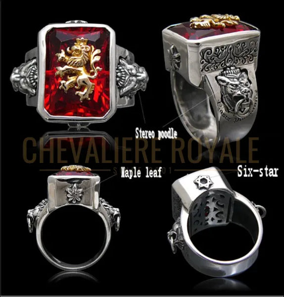 Chevaliere homme argent avec motif lion style gitan et grosse pierre