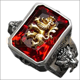 Chevalière homme argent avec motif lion style gitan et grosse pierre