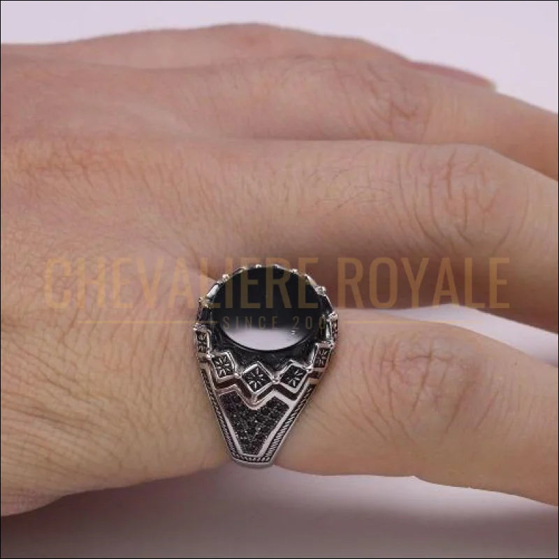 Chevalière homme argent avec pierre agate rouge verte et bleue black 