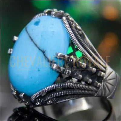 Chevalière homme argent avec pierre de jeunesse la turquoise 