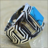 Chevalière homme argent avec pierre de l'immortalité turquoise