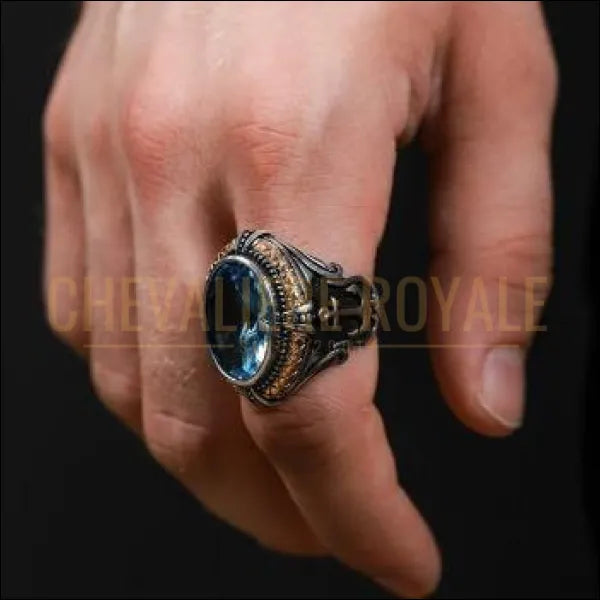 Chevalière pour homme en argent avec pierre haute qualité ancre de marine