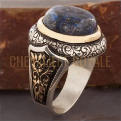 Chevalière homme argent avec pierre lapis lazuli météorite 