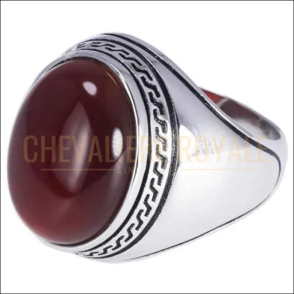 Chevaliere royale homme argent avec pierre naturelle d'onyx ovale fine 