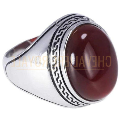 Chevaliere royale homme argent avec pierre naturelle d'onyx ovale fine 