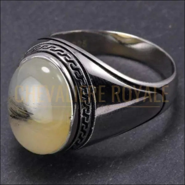 Chevalière homme argent avec pierre naturelle d'agate ovale fine originale couleur 