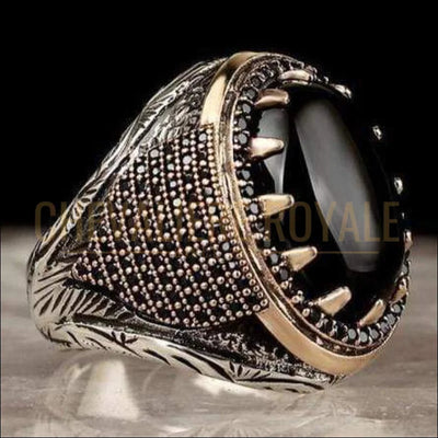 Chevalière homme argent avec pierre onyx noire accrocheuse