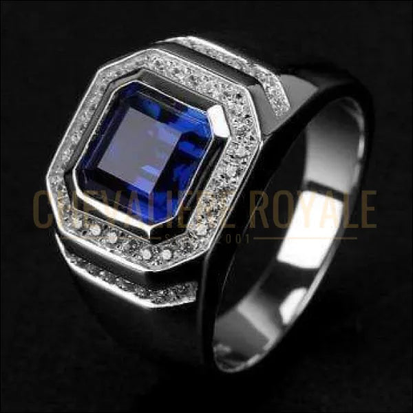 Chevalière Royale - bague homme argent avec pierre saphir synthétique bleu 