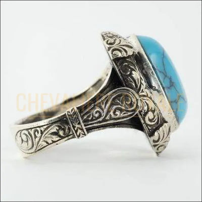 Chevalières royale hommes argent avec pierre turquoise le talisman des rois