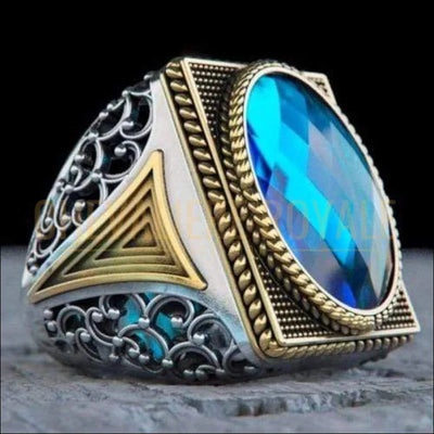 grosse chevaliere homme argent avec pierre bleue 