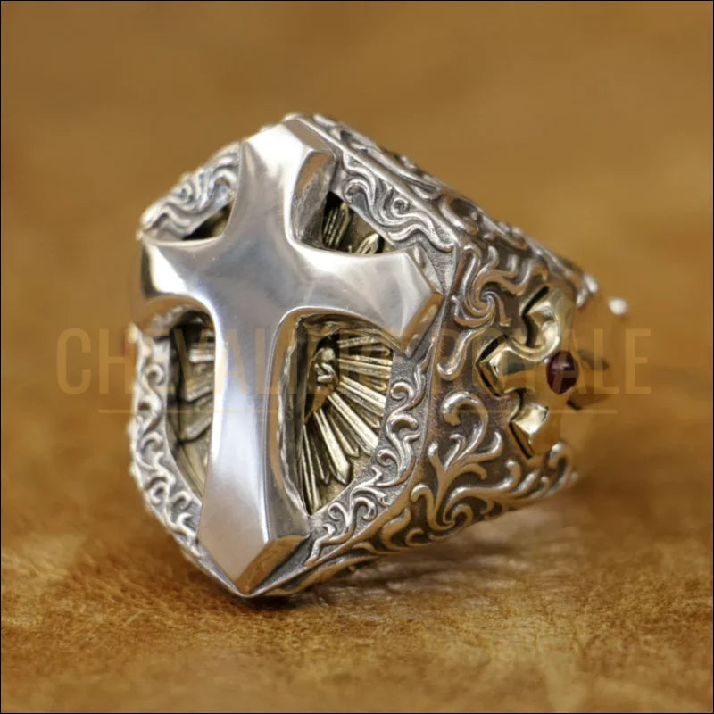 Chevalière Homme  Argent  – Bague Croix- Bouclier Spirituel-CHEVALIERE-ROYALE