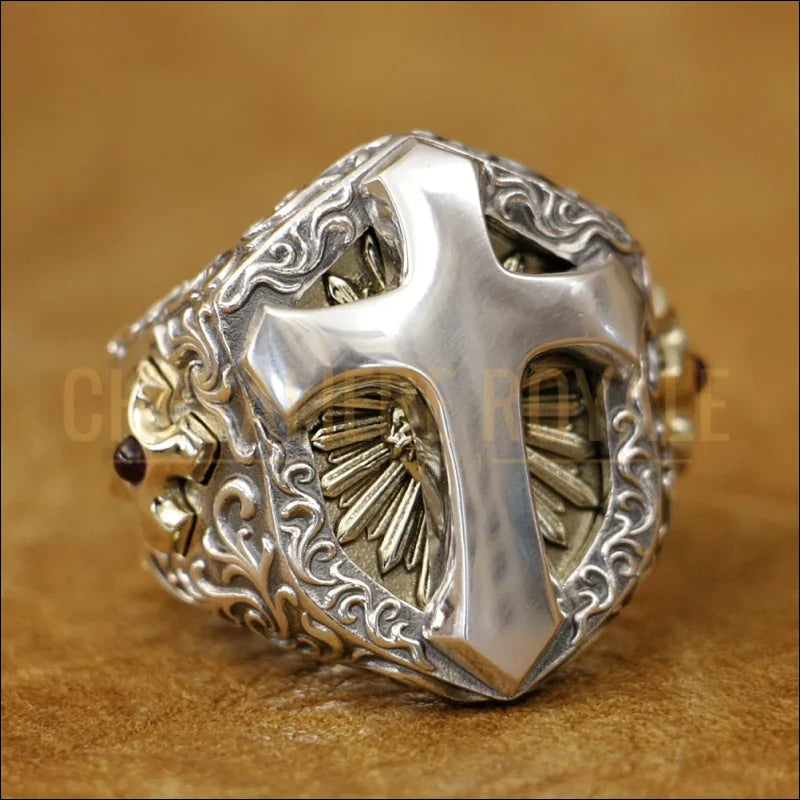 Chevalière Homme  Argent  – Bague Croix & Bouclier Spirituel-2025-CHEVALIER-ROYALE