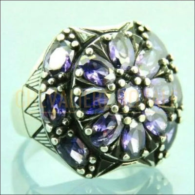 Chevalière pour homme argent complété avec quinze pierres améthystes