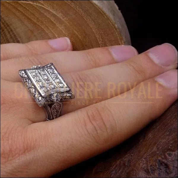 bague chevaliere argent 925 homme pierre diamant 14 carats 