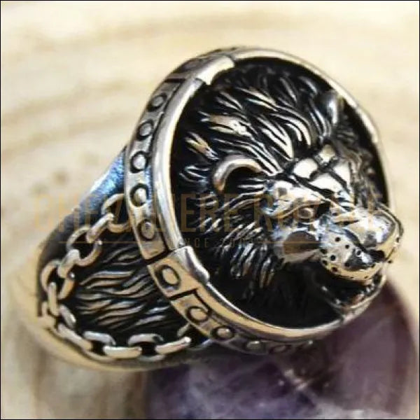 Chevalière royale homme argent design tête de lion courage et bravoure