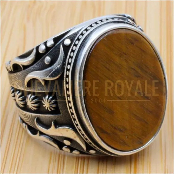 Bague Ancienne En Argent 925 Avec Pierre œil De Tigre - Taille 58 - Occasion