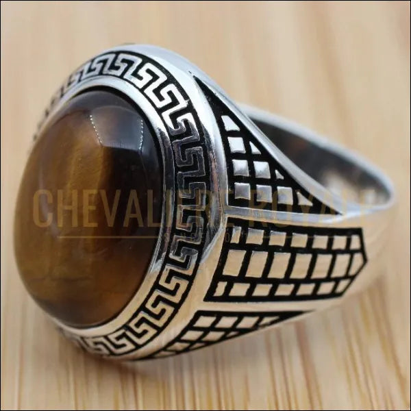 Bague Chevalière argent très masculine avec  pierre œil de tigre