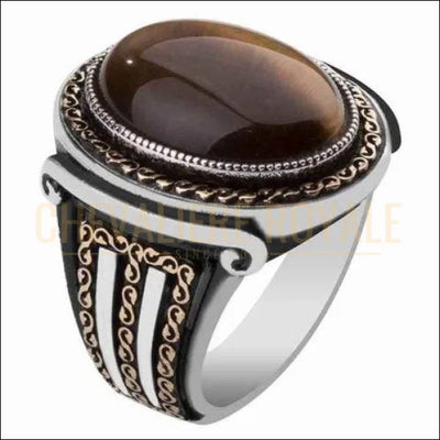 Chevalière homme argent en pierre de tourmaline œil tigre - 