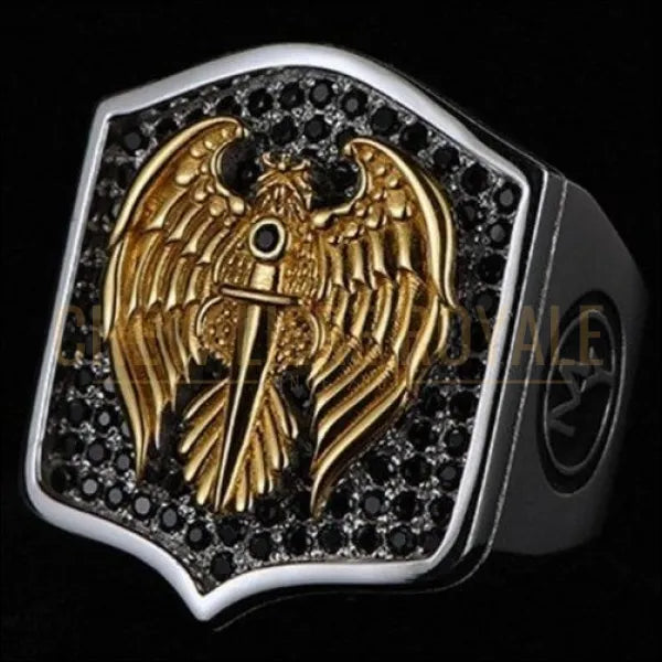 Chevalière homme argent épée aigle royal plaqué or 14k - 73