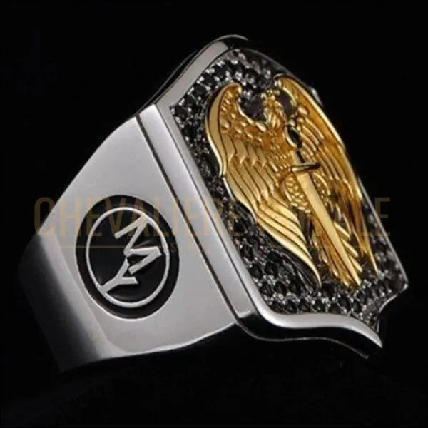 Bague Chevalière homme argent épée aigle royal plaqué or 14K