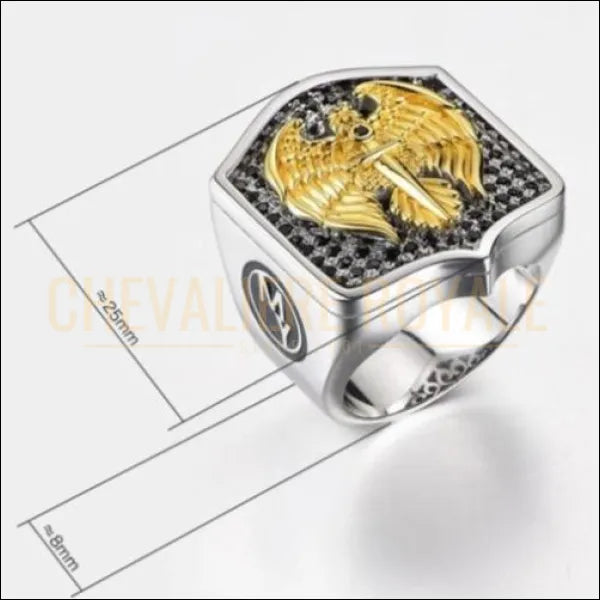 Bague Chevalière pour homme argent épée aigle royal plaqué or 14K