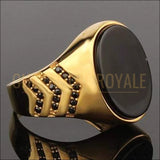 Chevalière homme argent et plaqué or jaune avec pierre onyx noir