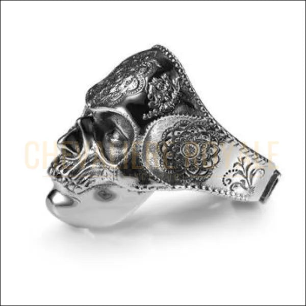 Chevaliere Royale- bague homme argent gothique masque crâne tête humaine bijou