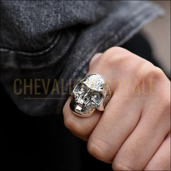 Chevalière Homme Argent Gothique Masque Crâne Chevalière Royale