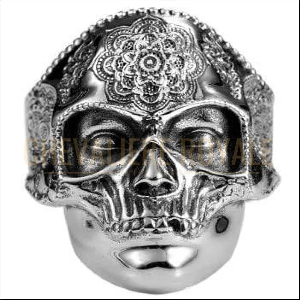 Chevaliere Royale- bague homme argent gothique masque crâne tête humaine